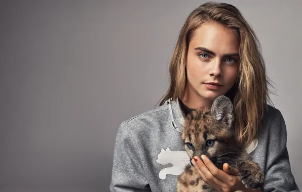 Взгляд, девушка, модель, леопард, Cara Delevingne