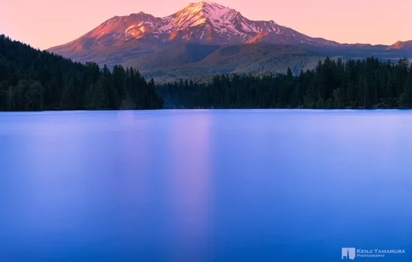 Закат, озеро, гора, вершина, photographer, Kenji Yamamura