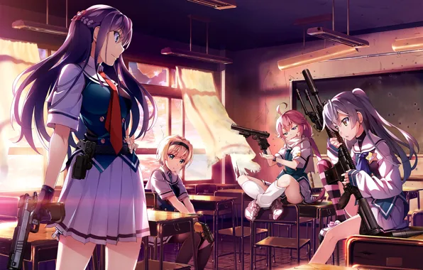 Оружие, девушки, класс, anime, art, Grisaia: Phantom Trigger