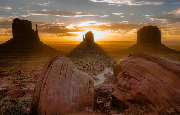 Картинка закат, горы, природа, пустыня, долина монументов, великий каньон