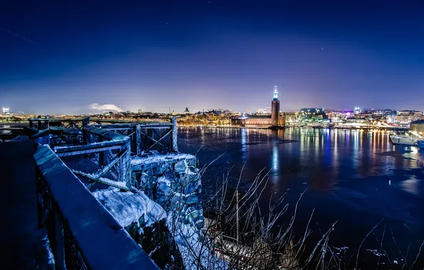 Картинка ночь, огни, Стокгольм, вид с холма