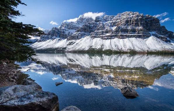 Горы, озеро, отражение, Канада, Альберта, Banff National Park, Alberta, Canada