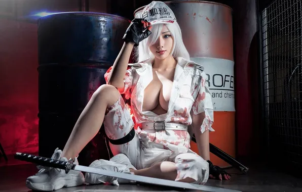 Картинка Character, Sword, Girl, Cosplay, Manga, White clothes, Barrels, Cells at Work