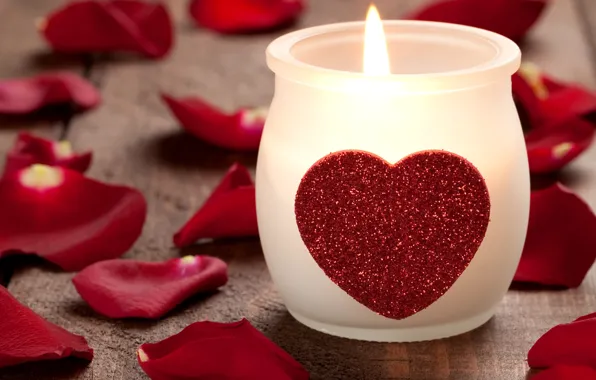 Картинка сердце, роза, свеча, лепестки, форма, Heart candle