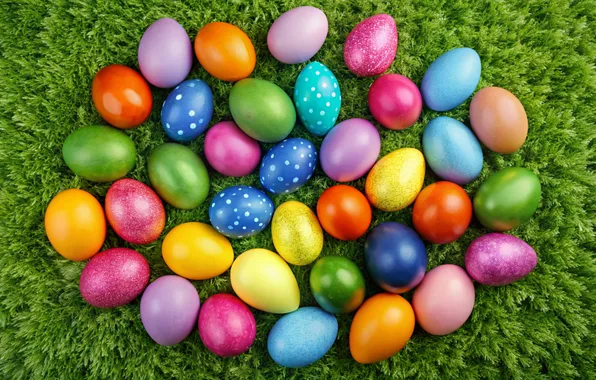 Трава, яйца, весна, colorful, Пасха, happy, spring, Easter