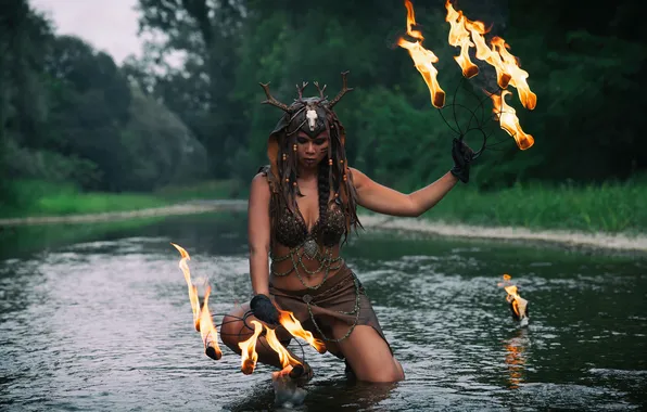 Fire, cleavage, boobs, model, cosplay, tits, breasts, gorgeous