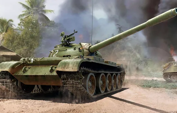 Картинка бой, советский средний танк, война, Т-54А