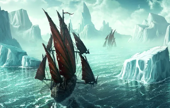 Рисунок, корабль, айсберг, 152, Kerem Beyit, льды
