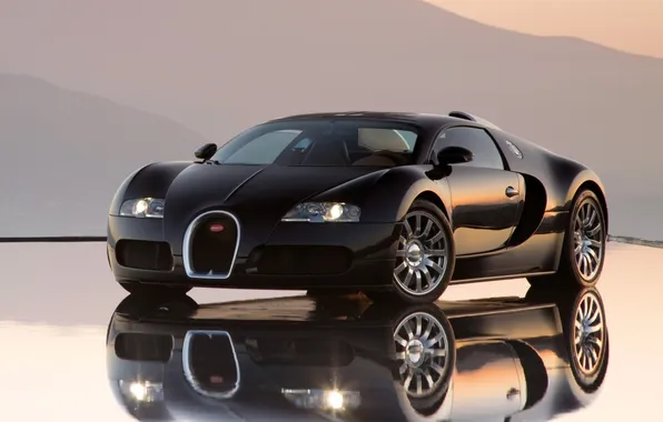 Отражение, фон, Бугатти, Bugatti, Вейрон, Veyron, суперкар, передок