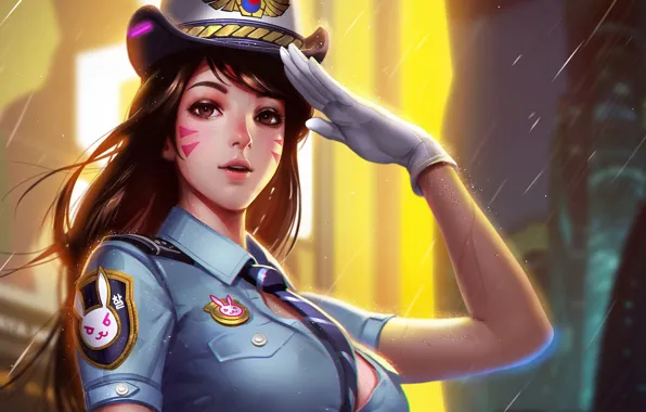 Девушка, Полиция, Hat, Brown Eyes, Long Hair, Brown Hair, Uniform, Overwatch