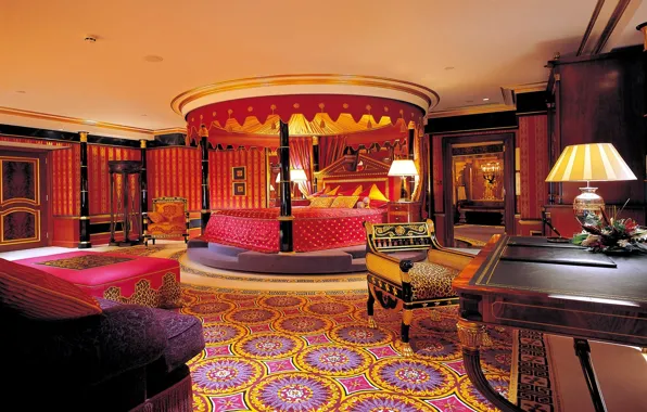 Стол, кровать, отель, спальня, hotel, bedroom, кресло., Burg Al Arab
