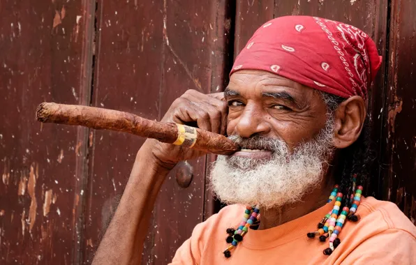 Сигара, старик, борода, Куба
