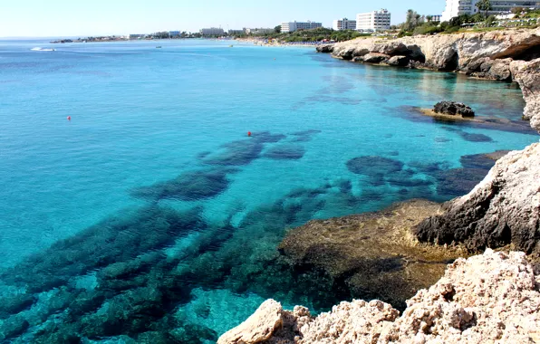 Море, вода, синий, берег, лазурь, sea, Кипр, Cyprus