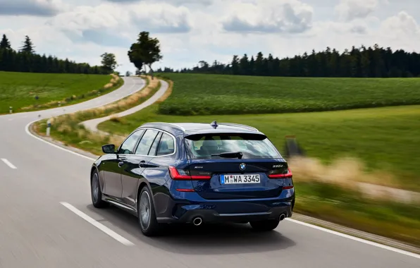 Дорога, BMW, 3-series, универсал, тёмно-синий, 3er, 2020, G21