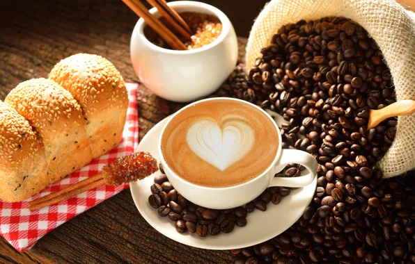 Любовь, сердце, кофе, молоко, чашка, love, heart, какао