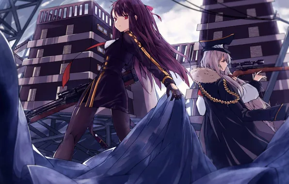Город, оружие, девушки, Girls Frontline, Kar98k, WA2000