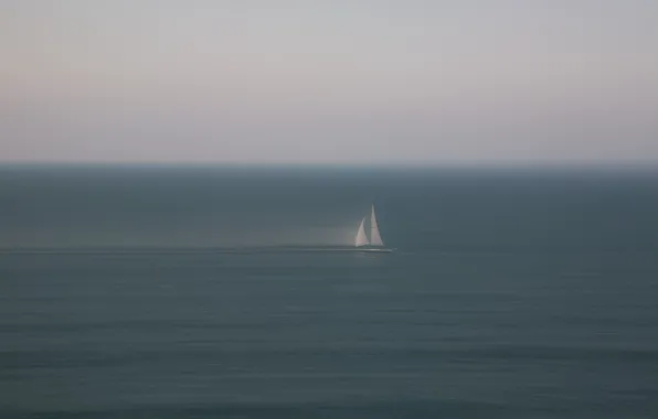 Картинка море, лодка, минимализм, парус, мгла