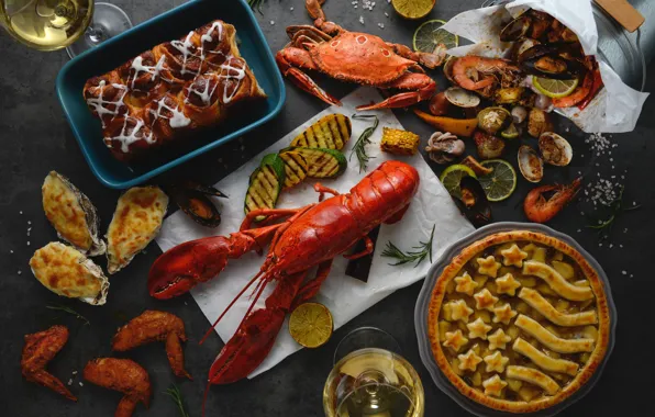 Краб, Ассорти, Морепродукты, Омар, Гриль