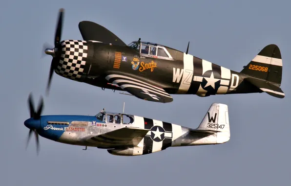 Ретро, самолет, mustang, парад, thunderbolt, p-51, p-47