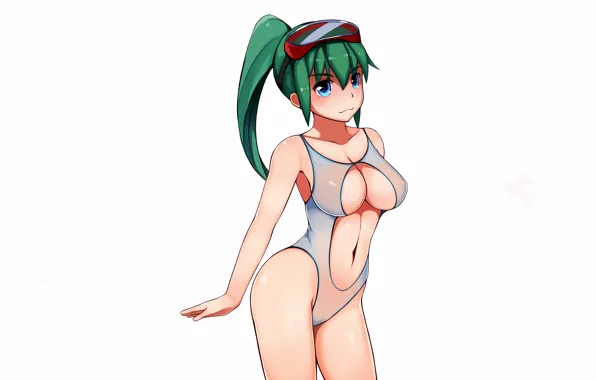 Girl, sexy, cleavage, long hair, boobs, anime, beautiful, ponytail