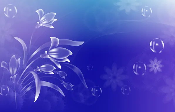 Картинка цветочки, на голубом фоне, пузырики