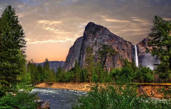 Картинка пейзаж, горы, hdr, сша, калифорния, California, multi monitors, Yosemite National Park