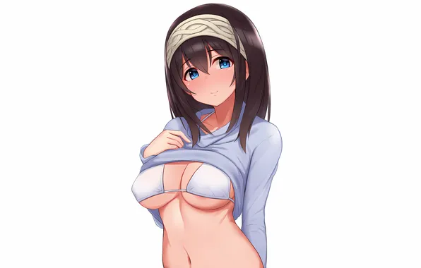 Girl, sexy, cleavage, long hair, boobs, sexy girl, blush, anime