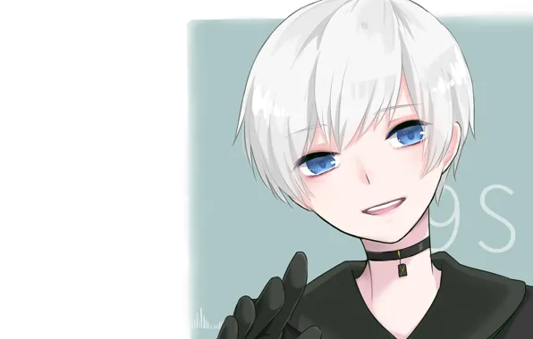 Взгляд, улыбка, портрет, мальчик, Nier Automata, YoRHa No 9 Type S