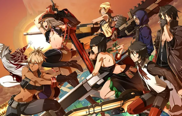 Sword, gun, game, soldier, weapon, hat, anime, cigarette