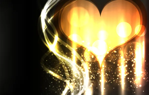 Любовь, абстракция, блики, яркие, сердце, вектор, золотое, Golden heart