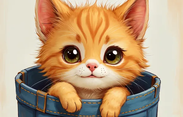 Кошка, взгляд, поза, котенок, мордашка, ИИ-арт, нейросеть