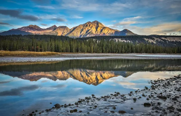 Горы, река, Канада, Alberta, Canada, Jasper National Park, Athabasca River, Athabasca
