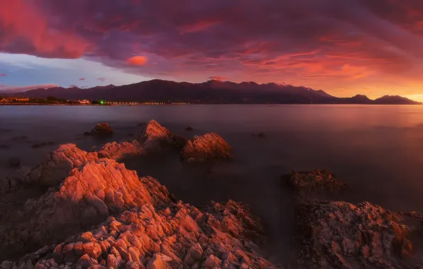 Clouds, Landscape, New Zealand, Sunset, Dawn, Mountains, Seascape
