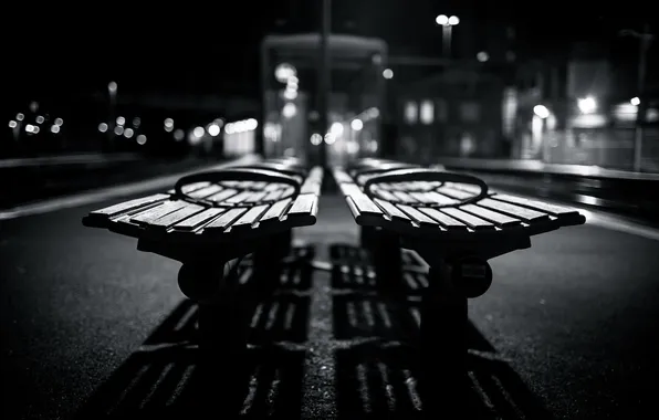 Картинка light, bokeh, shadows, benches, grayscale
