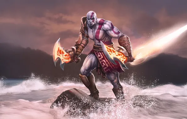 God of war, sea, weapon, kratos, sony, snow, blow, man