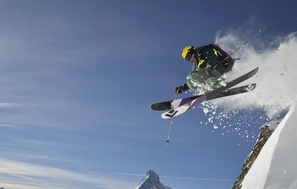 Jump, mountain, snow, ski, skiing, extreme sport