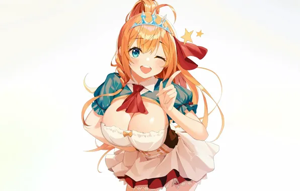 Girl, sexy, cleavage, long hair, dress, boobs, anime, blue eyes
