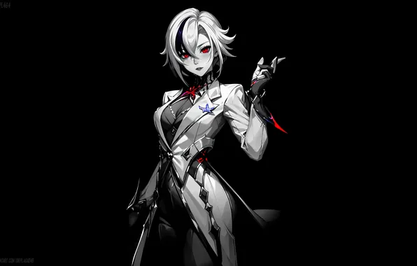 Simple background, dark background, Genshin Impact, Arlecchino