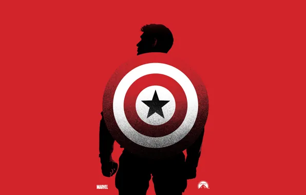 Картинка красный, фон, силуэт, щит, marvel, комикс, Captain America, Первый мститель