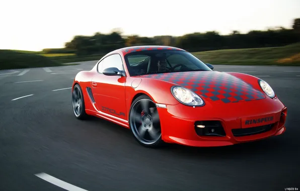 Дорога, красный, дерево, порш, porsche, порше