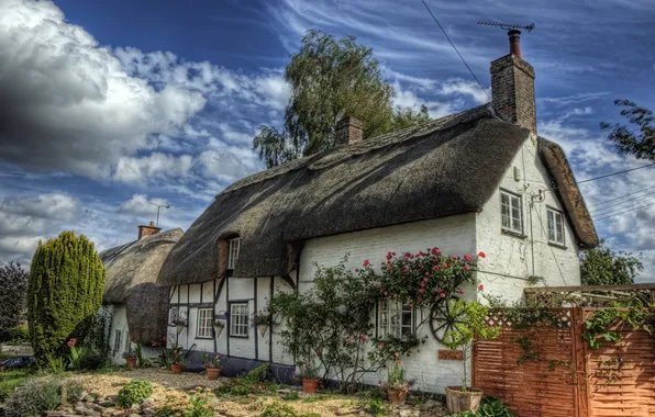 Картинка город, фото, дерево, забор, Англия, HDR, дома, Winchester