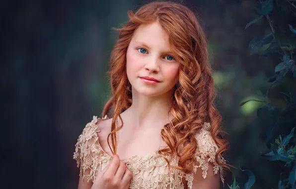 Картинка Edie Layland, рыжая, Blue Ginger, боке, девочка, портрет