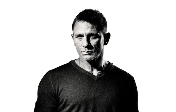 Портрет, белый фон, черно-белое, актёр, Джеймс Бонд, Daniel Craig, 007, James Bond