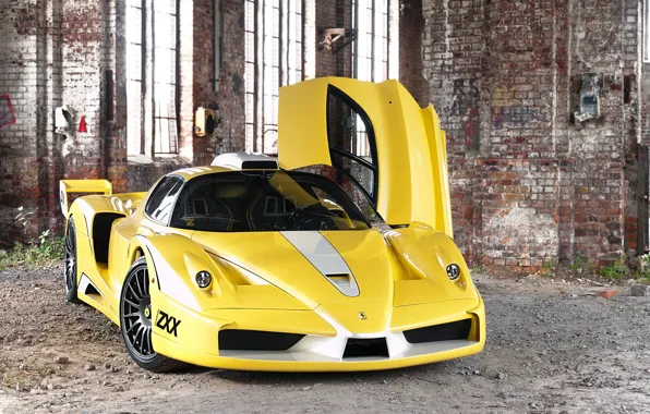 Картинка суперкар, феррари, Ferrari Enzo, кирпичные стены, открытая дверца, ZR Exotics, Edo Competition ZXX