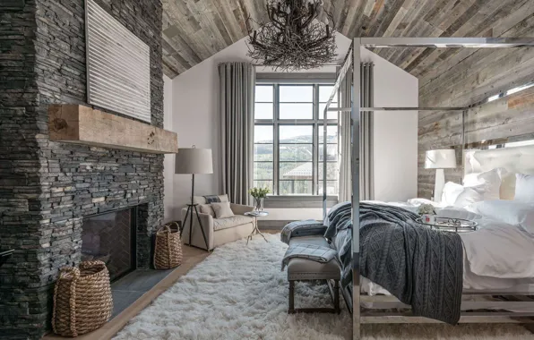 Картинка комната, интерьер, камин, спальня, Hillside Residence