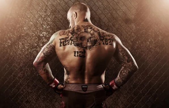 Картинка сетка, спина, мужчина, татуировки, MMA, борец, Mixed Martial Arts, Смешанные боевые искусства