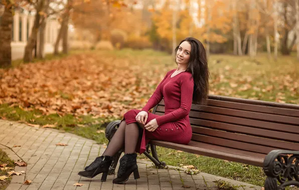 Model, pretty, brunette, dress red, Георгий Дьяков