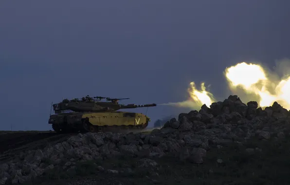 Картинка огонь, выстрел, танк, боевой, Merkava, Израиля, Mk 3