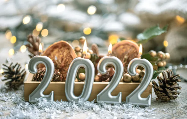 Свечи, Рождество, цифры, Новый год, шишки, декорация, 2022