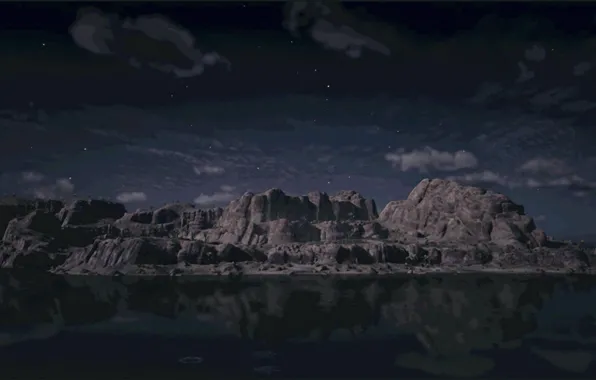 HDR, Heaven, Clouds, Sky, Rock, Stars, Night, Game